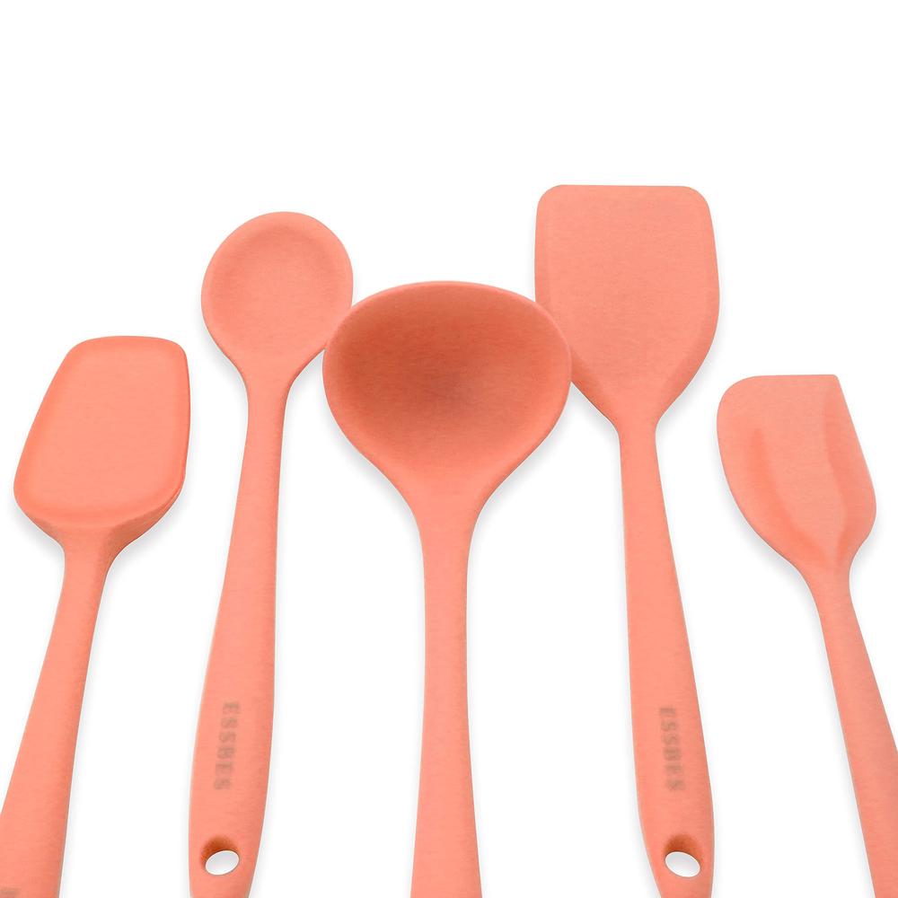 essbes silicone mini kitchen utensils set of 8 small kitchen tools nonstick cookware with hanging hole (orange)