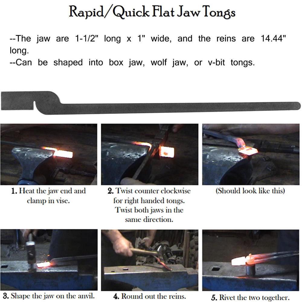 e-cowlboy rapid tongs bundle set five types diy blacksmith tongs with rivet, rapid bolt/flat jaw/slot jaw/v-bit/scroll tongs