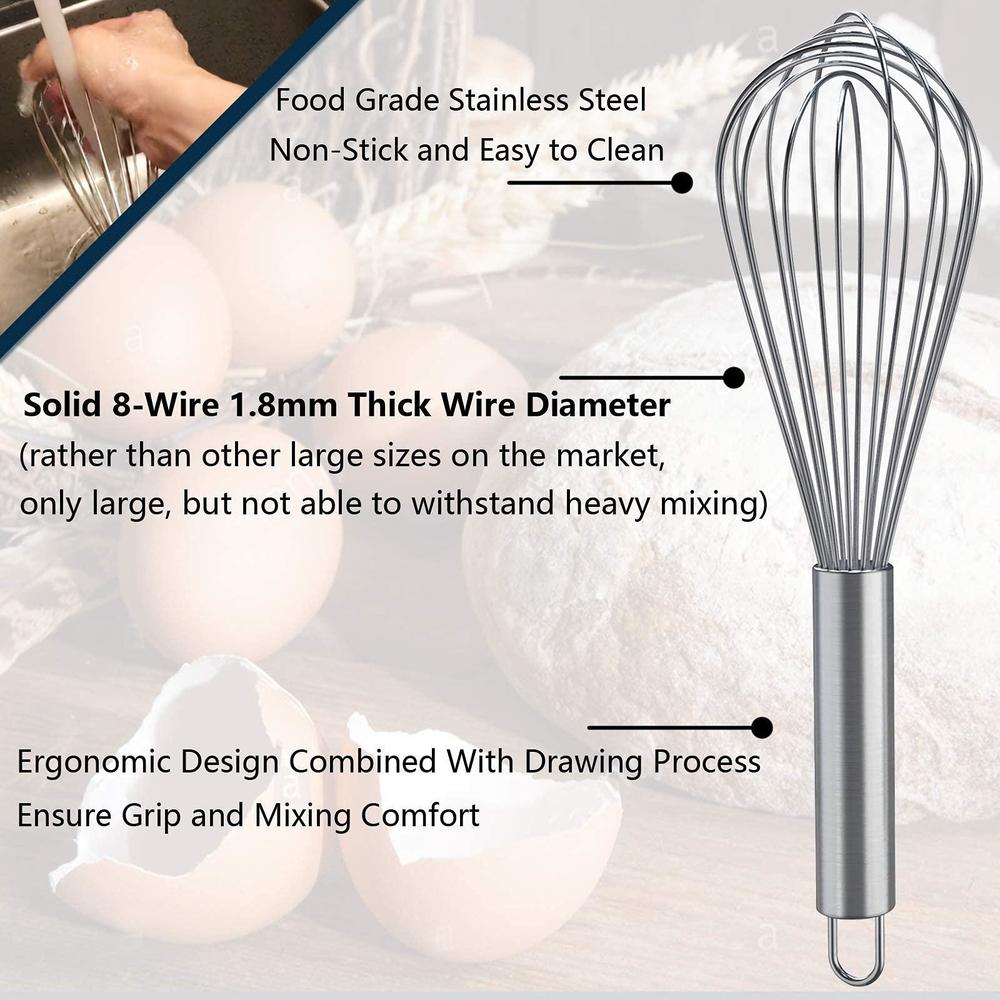 Plateau ELK whisks for cooking, 3 pack stainless steel whisk for blending, whisking, beating and stirring, enhanced version balloon wire 