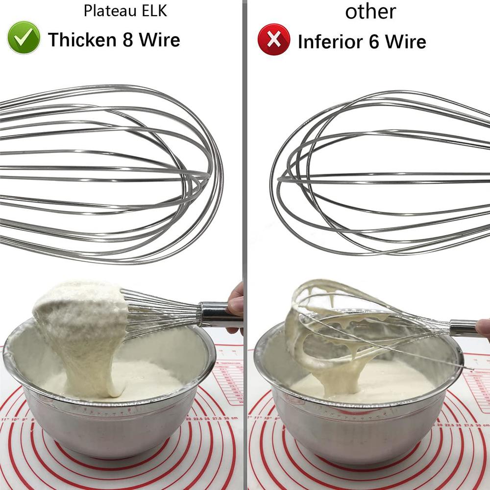 Plateau ELK whisks for cooking, 3 pack stainless steel whisk for blending, whisking, beating and stirring, enhanced version balloon wire 