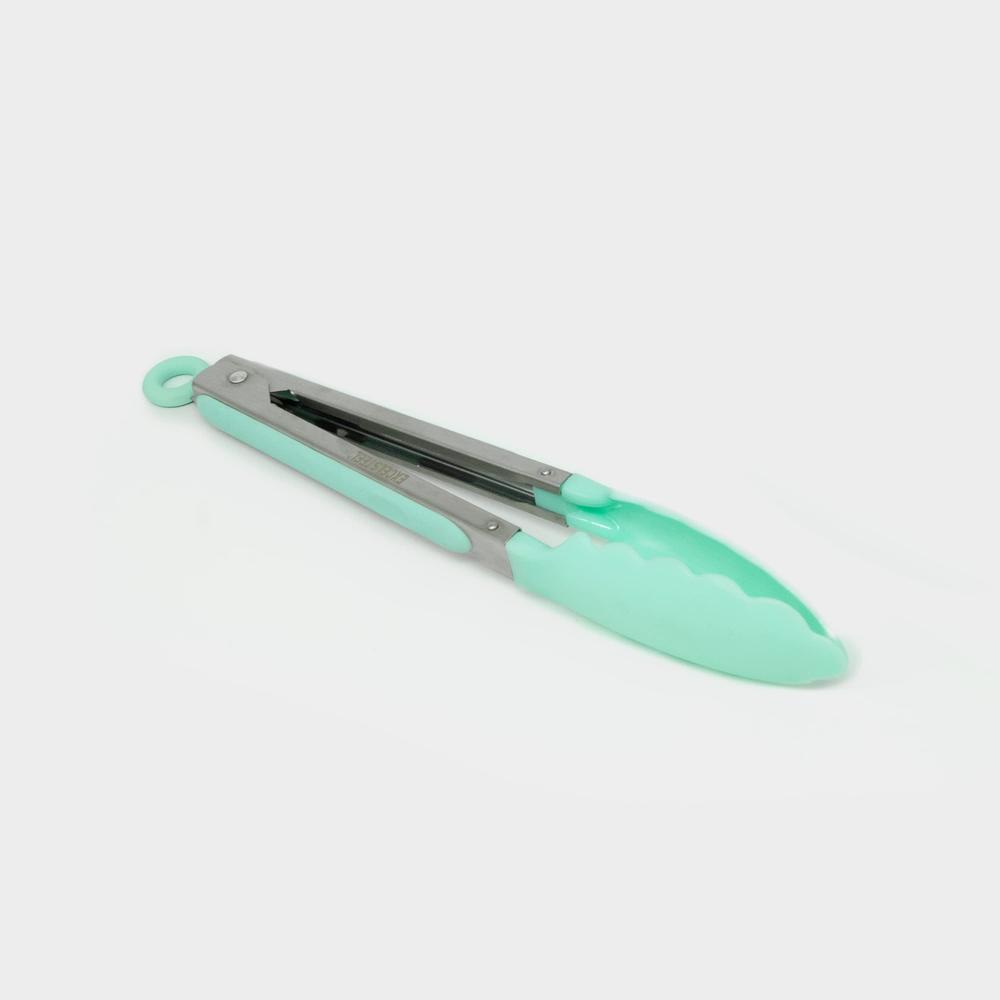 Excelsteel 2 pc 7" stainless steel silicone mini tongs, teal