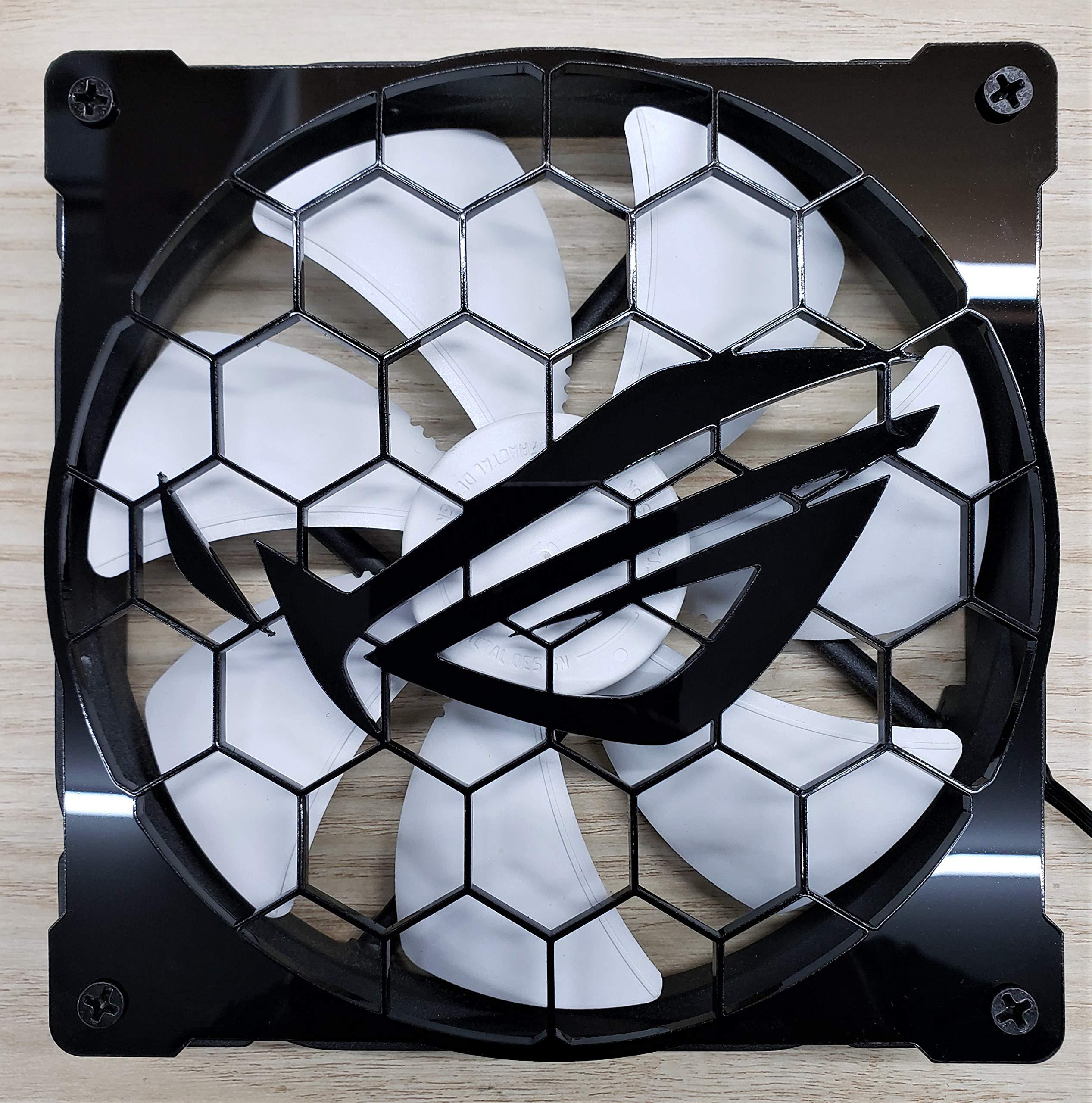 Savant PCs 140mm computer case fan cover with unique hexagon asus rog design - great for rgb argb led lighting - black