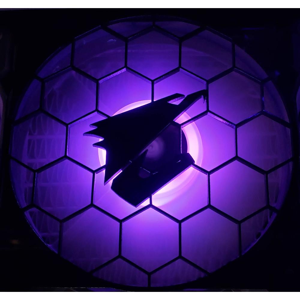 Savant PCs 140mm computer case fan cover with unique hexagon gigabyte aorus design - great for rgb argb led lighting - black