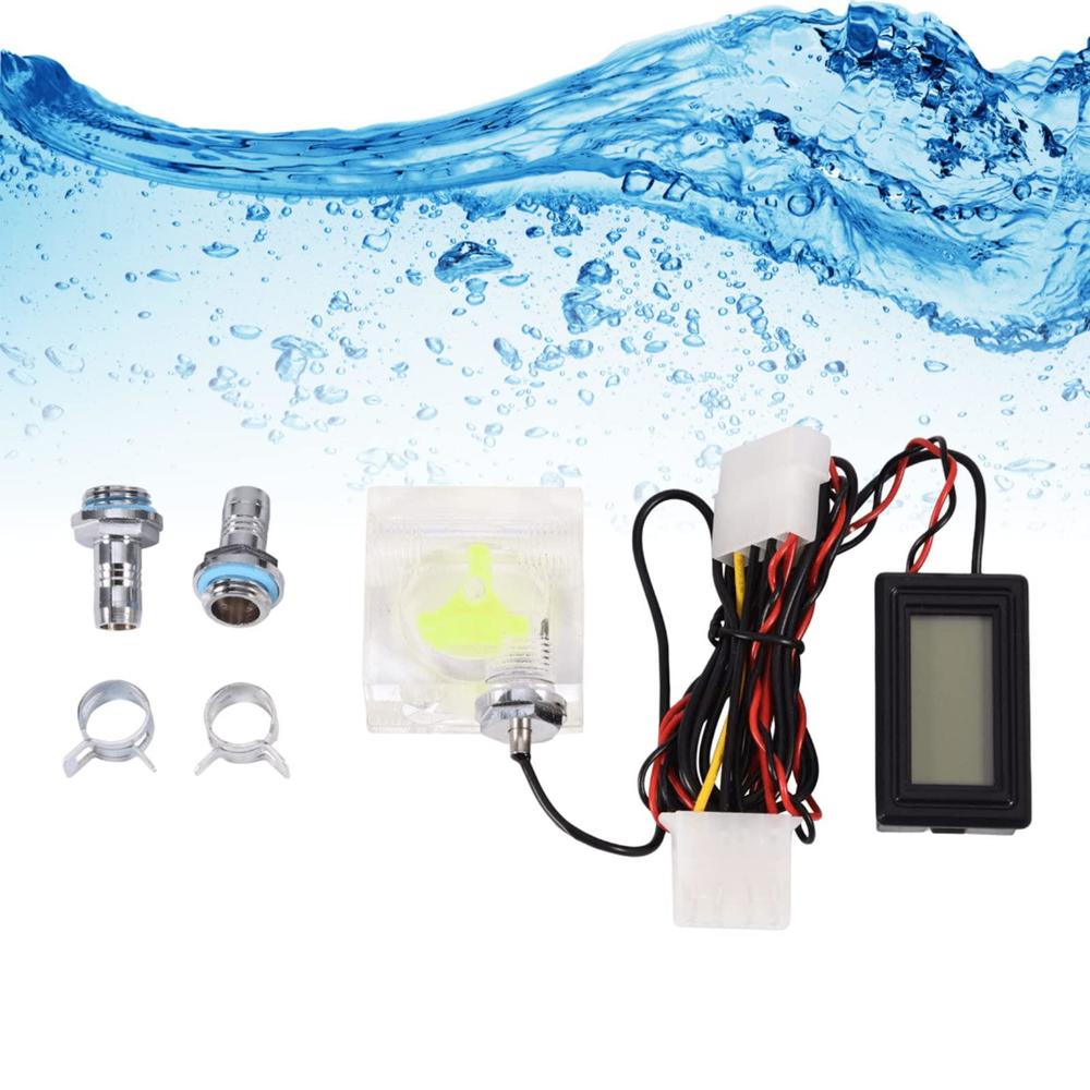 yosoo pc 3 way flow meter digital thermometer, computer water cooling system kit with two connectors and clamps water cooling