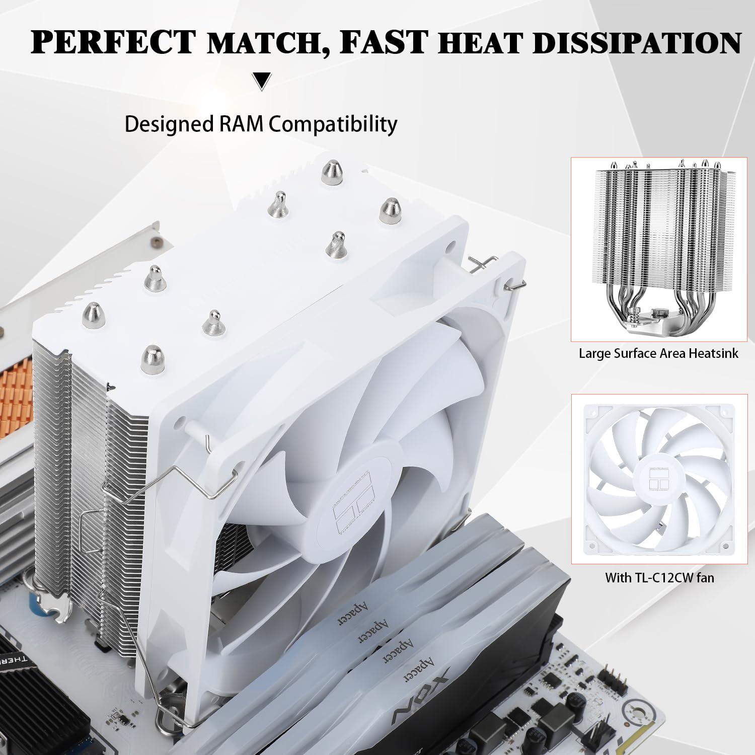 ThermalRight RNAB0C4FFDYHL thermalright assassin x 120 se white cpu air  cooler, 4 heat pipes, tl-c12cw pwm quiet fan cpu cooler with s-fdb bearing,  for