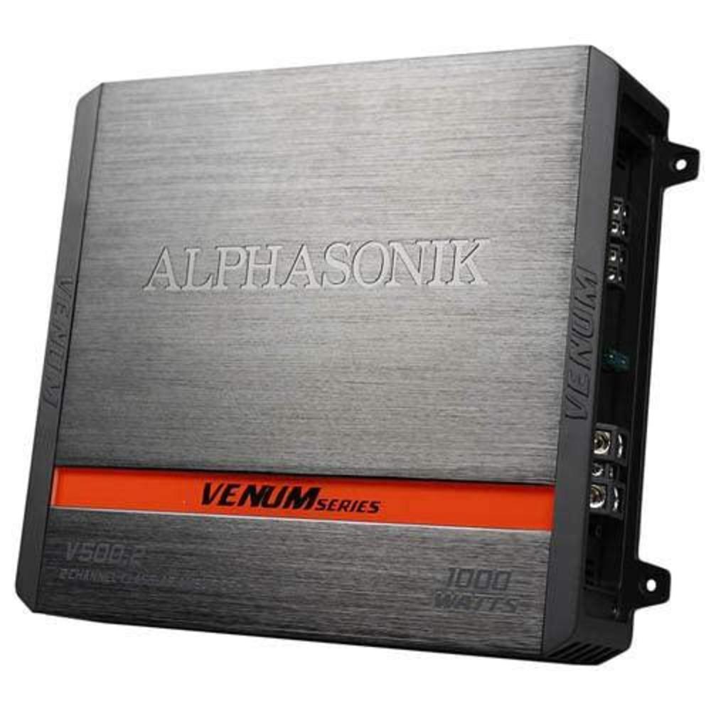 alphasonik v500.2 venum series 1000 watts max 2-channel car amp with power plant chip 4-way protection circuitry multi-channe