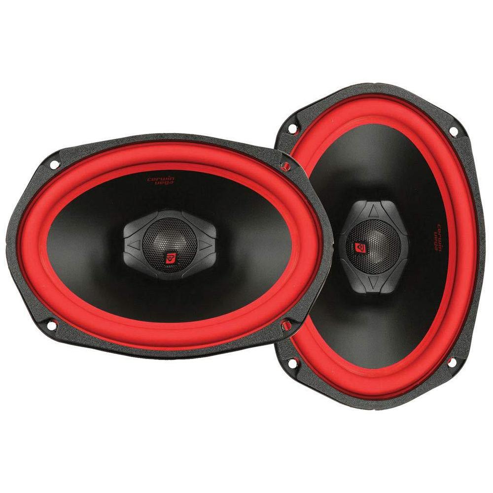 cerwin-vega v469 vega series 6" x 9" 2-way car coaxial speaker with 100 watts rms and 500 watts peak power handling, titanium