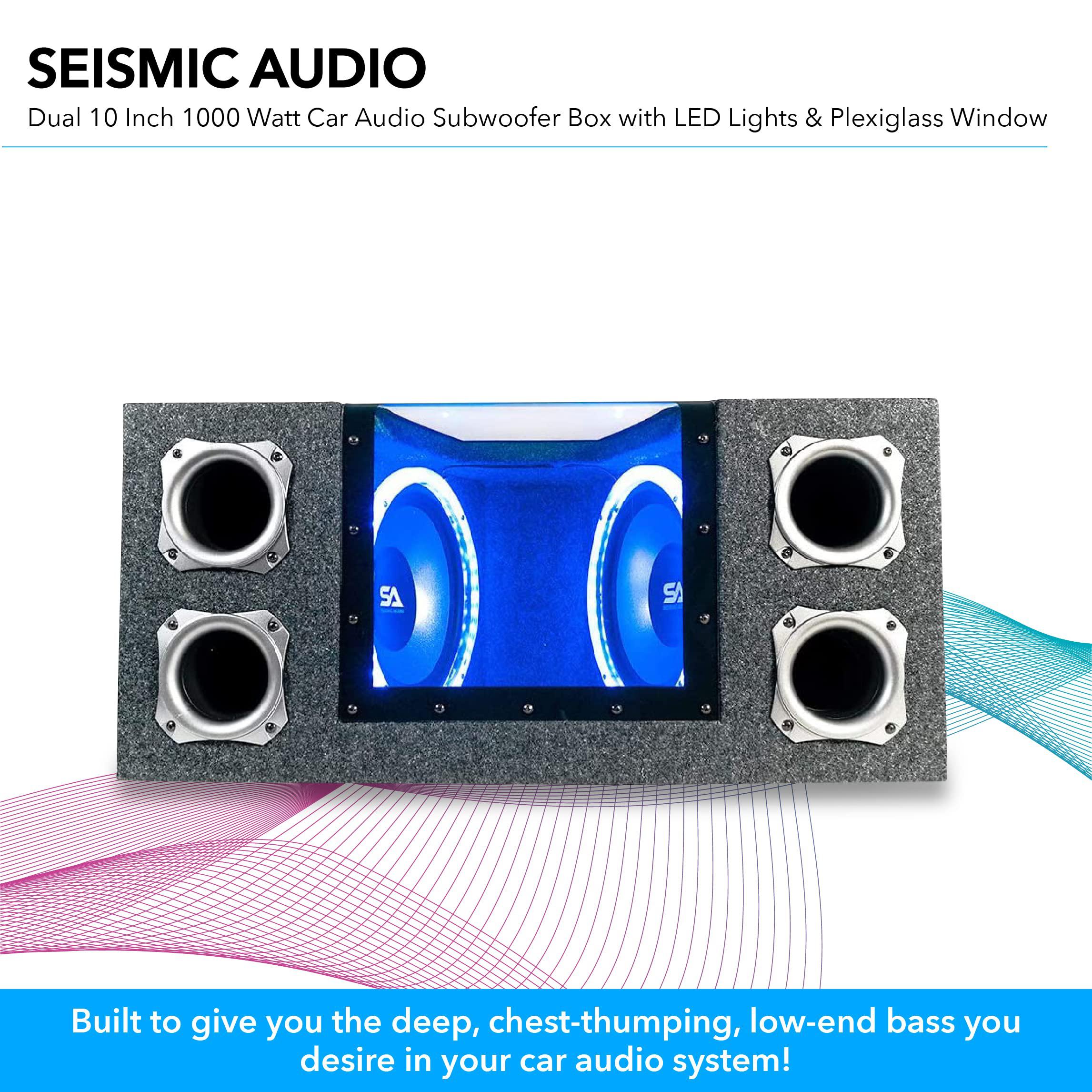 seismic audio - sa-pgce10led - dual 10 inch 1000 watt car audio subwoofer box with led lights & plexiglass window