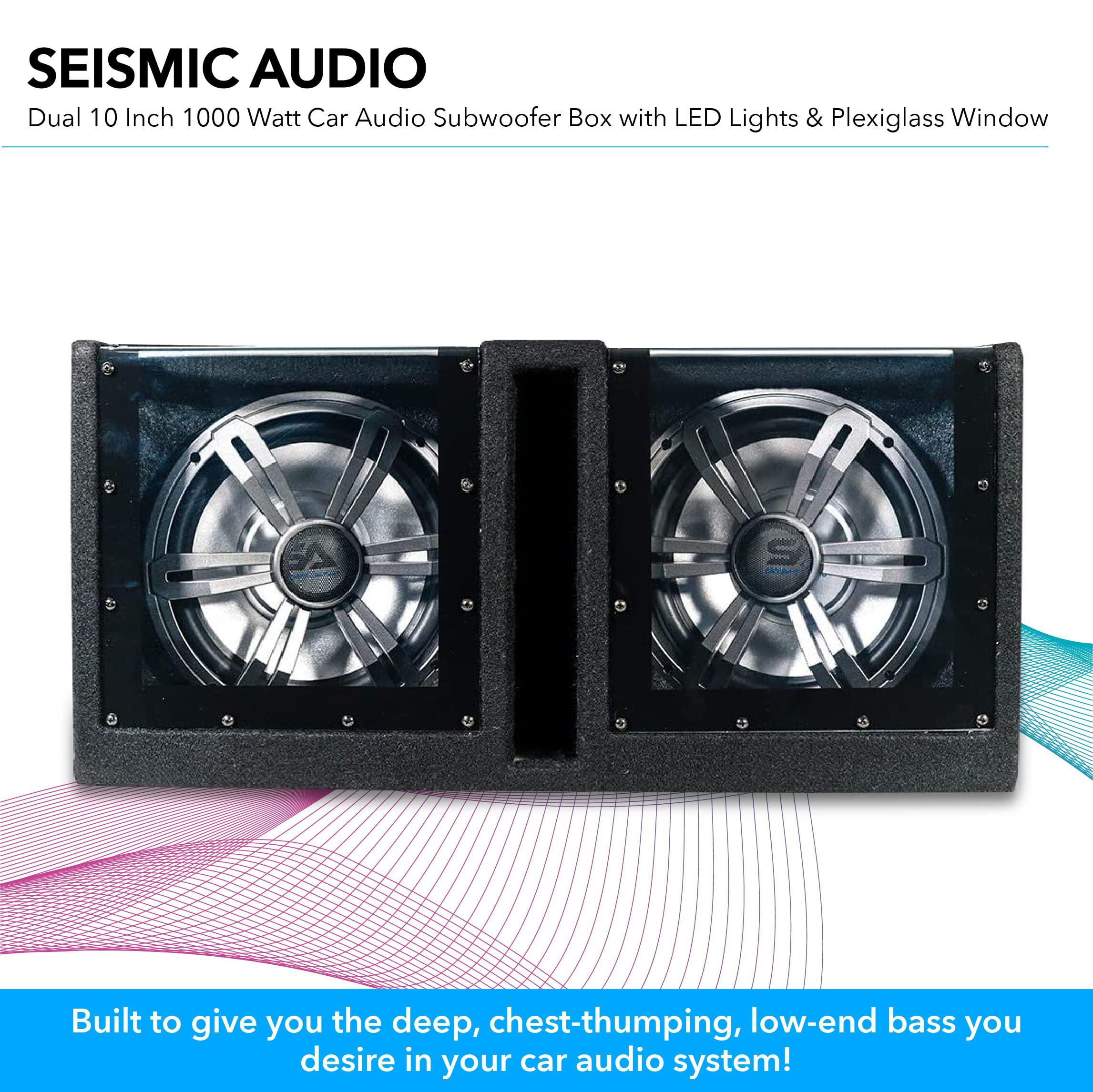 seismic audio - sa-pgsv10led - dual 10 inch vented 1000 watt car audio subwoofer box with led lights & plexiglass window