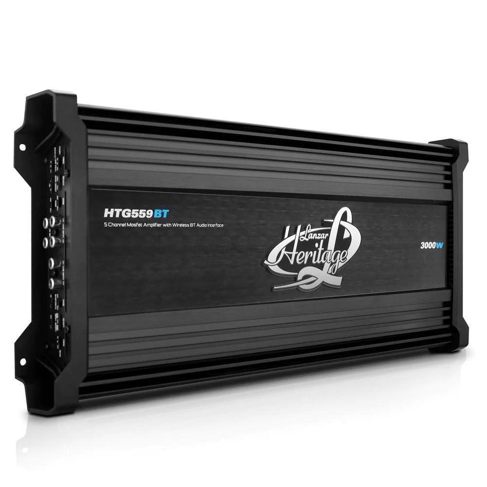 lanzar htg559bt 5-channel 2000 watt max power 2 ohm stable high and low pass filters bluetooth mosfet car audio amplifier bun