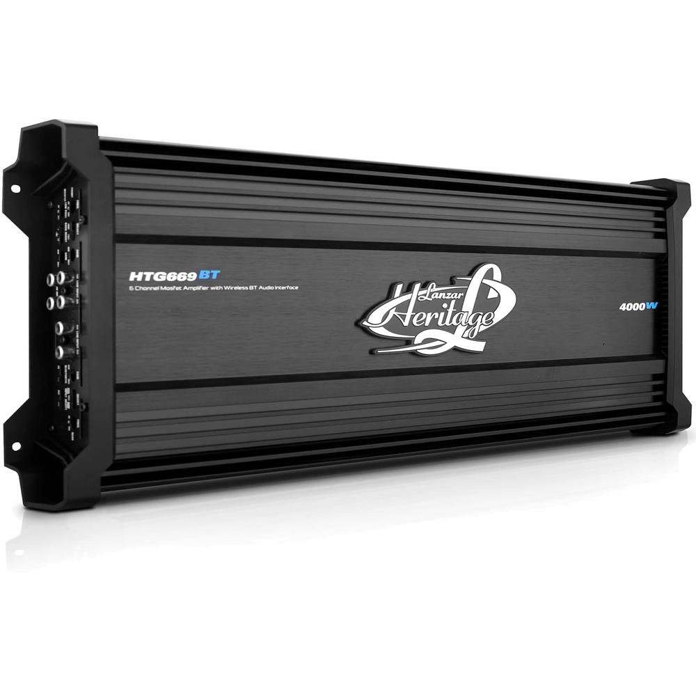 lanzar htg669bt 6-channel 3000 watt max power 2 ohm stable high and low pass filters bluetooth mosfet car audio amplifier bun