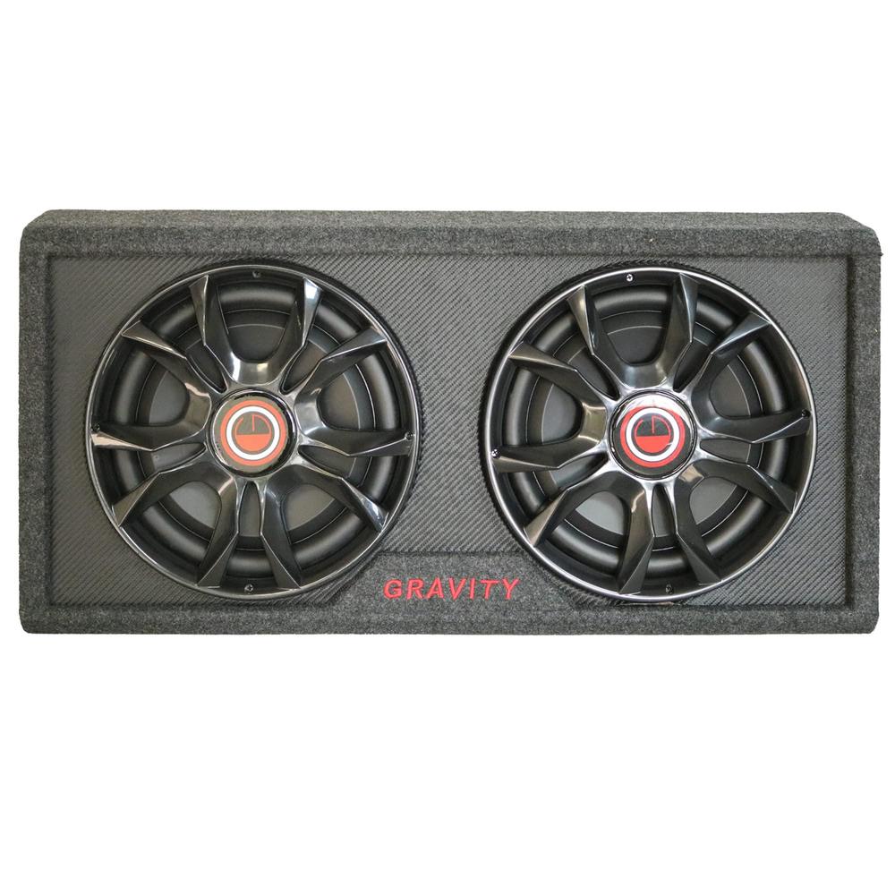 gravity 1500w dual 12" active powered ported car truck subwoofer vented slim enclosure behind the seat