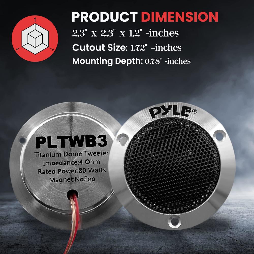 pyle 2.5" dual titanium dome tweeters - 1 pair 1 voice coil 80 watts at 4-ohm, car audio tweeters for speakers with aluminum 