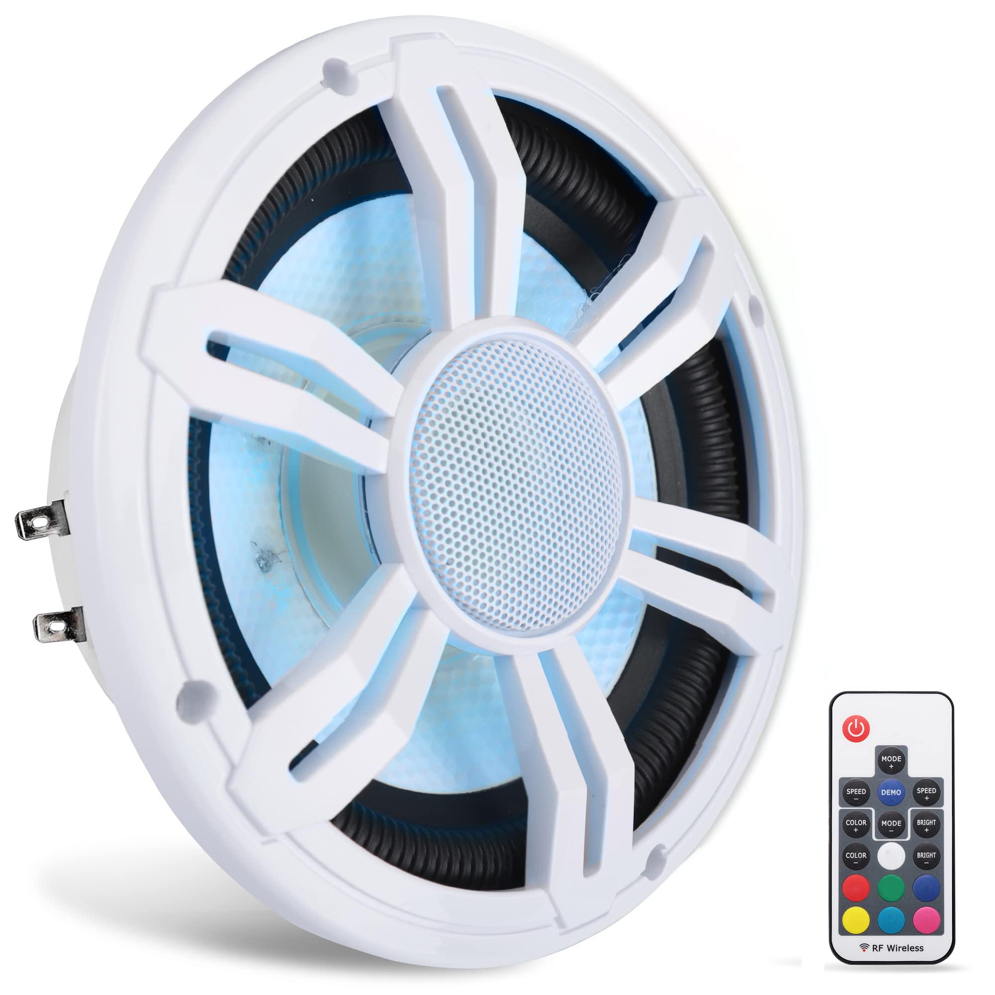 jovial 6.5 inch slim waterproof subwoofer - 150 watts at dual 4-ohms car audio powered subwoofer with multi-color rgb lights 