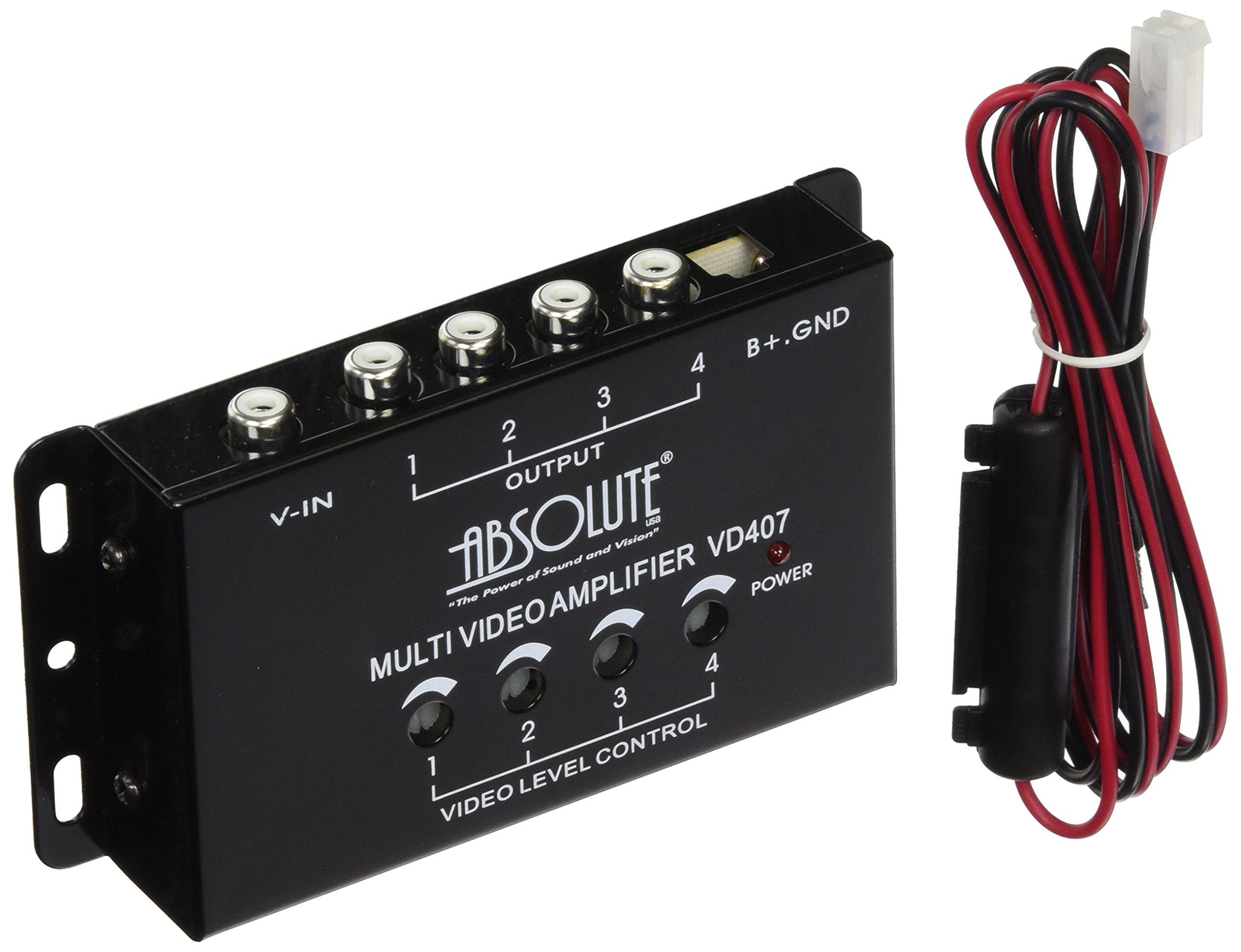 Absolute Coatings absolute usa vd-407 1 in 4 out car signal amplifier video booster with one inputs / four outputs amplifies video signal to ma