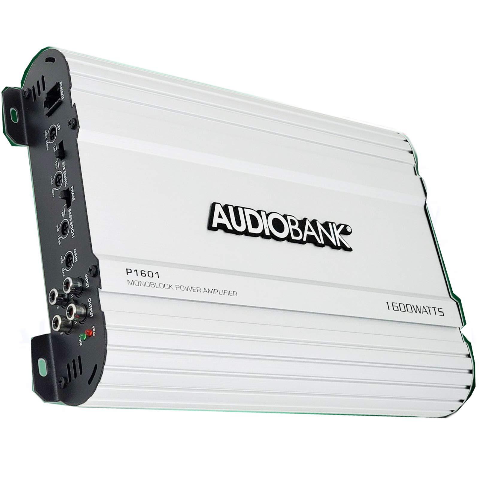 audiobank monoblock 1600 watts amp class ab car audio stereo amplifier p1601 heavy-duty aluminum alloy heatsink, class a-b op