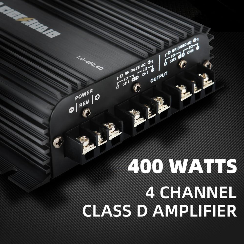 leigesaudio lg-400x4 full range 2 ohms 4 channels 400 watts rms class d car audio amplifier multichannel amp