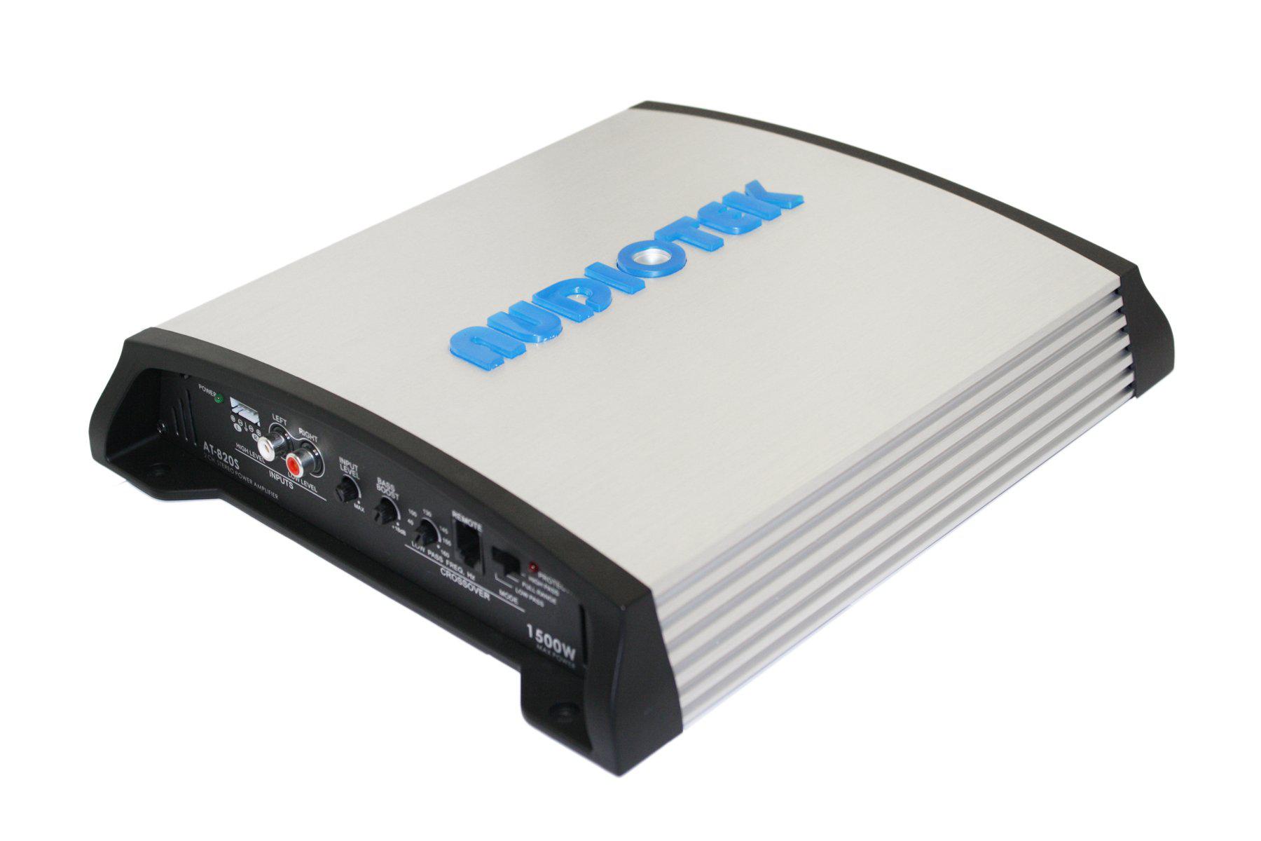 audiotek at820s 2 channels class ab 2 ohm stable 1500w stereo power car amplifier w/bass control