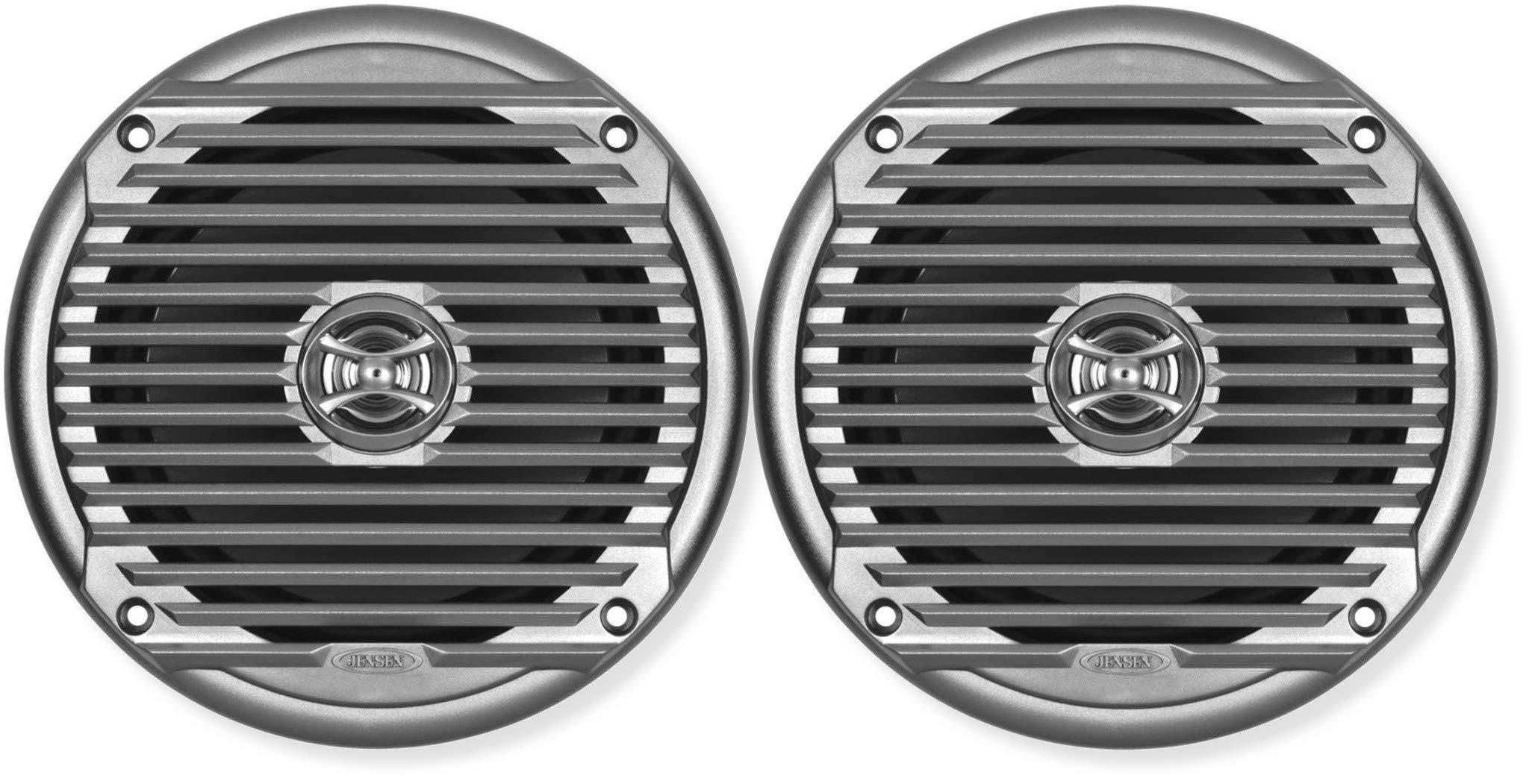 jensen ms6007sr pair of 6.5" coaxial waterproof silver speakers, 60 watts max power, frequency response 65hz-20khz, nominal i