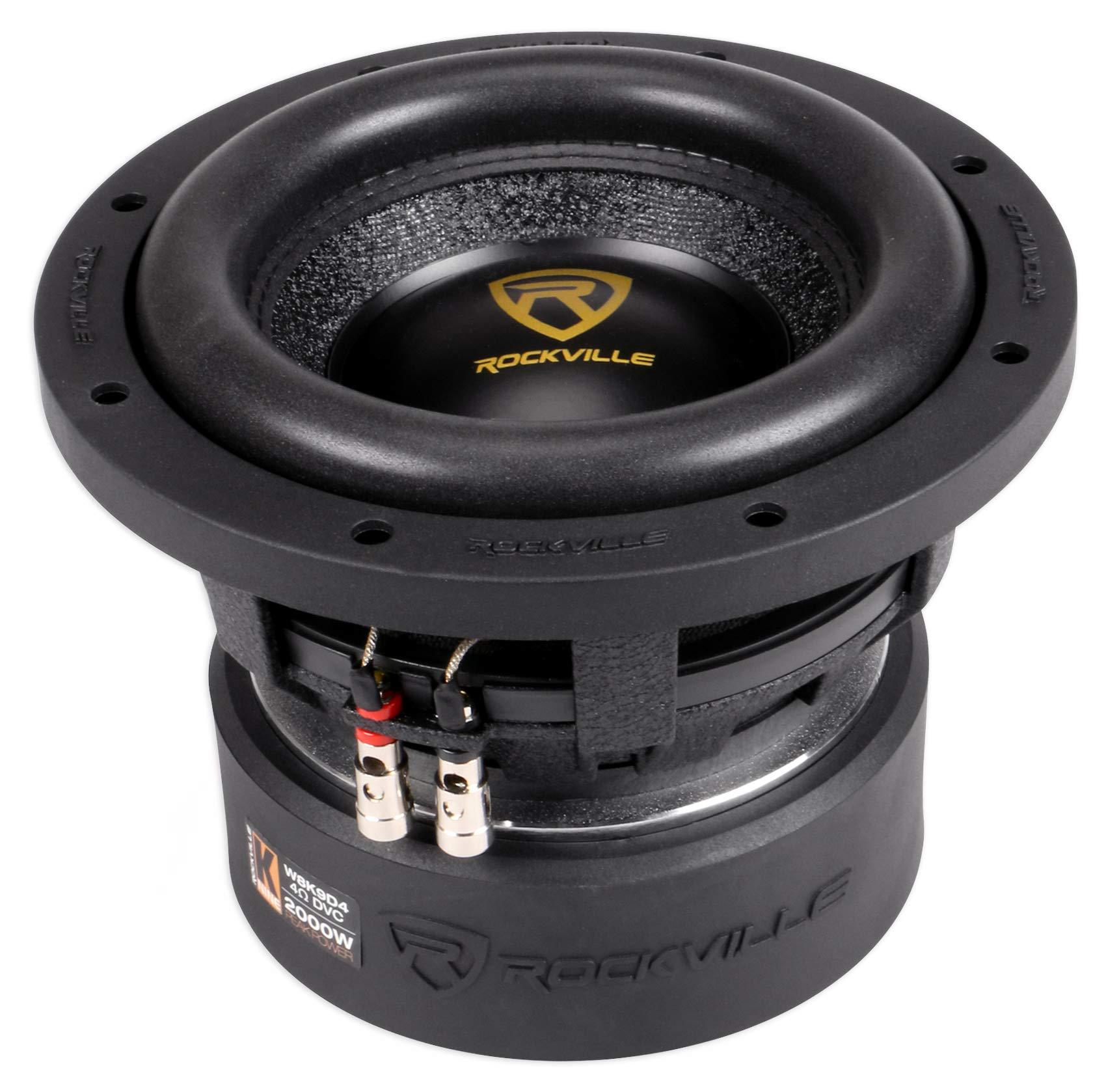 rockville w8k9d4 8" inch 2000w peak car audio subwoofer dual 4-ohm sub 500w rms cea rated, black