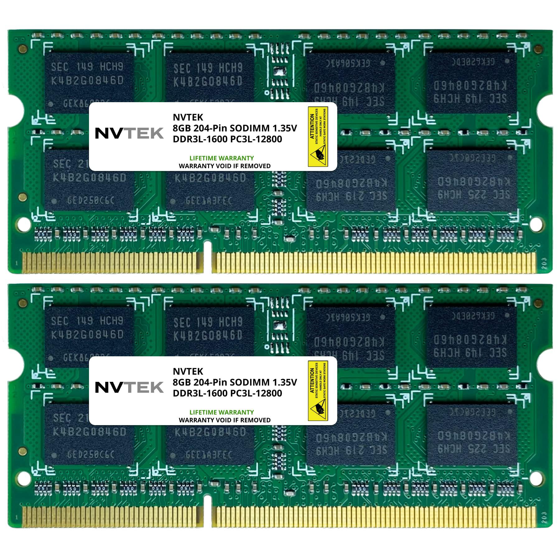 nvtek 16gb (2x8gb) ddr3l-1600 pc3-12800 sodimm laptop ram memory upgrade