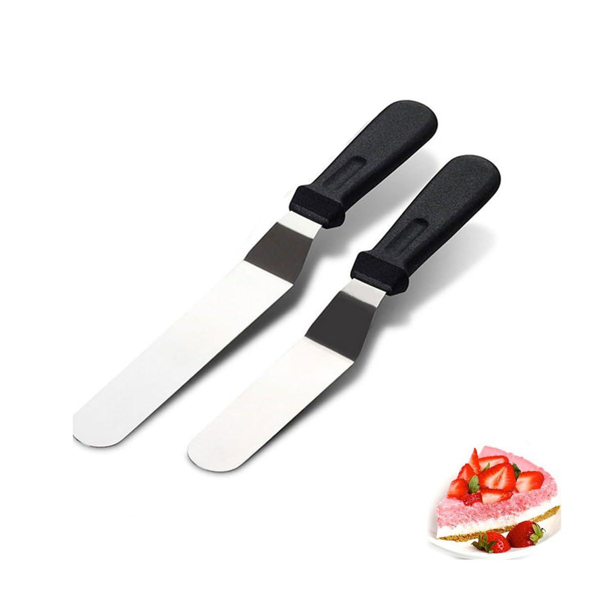 gzlt angled icing spatulas, small offset spatulas for baking,set of 2  stainless steel cake spatulas,frosting spatula