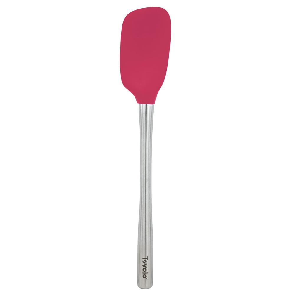 tovolo flex-core stainless steel handled spoonula (viva magenta), silicone spoon spatula head with ergonomic grip stainless s