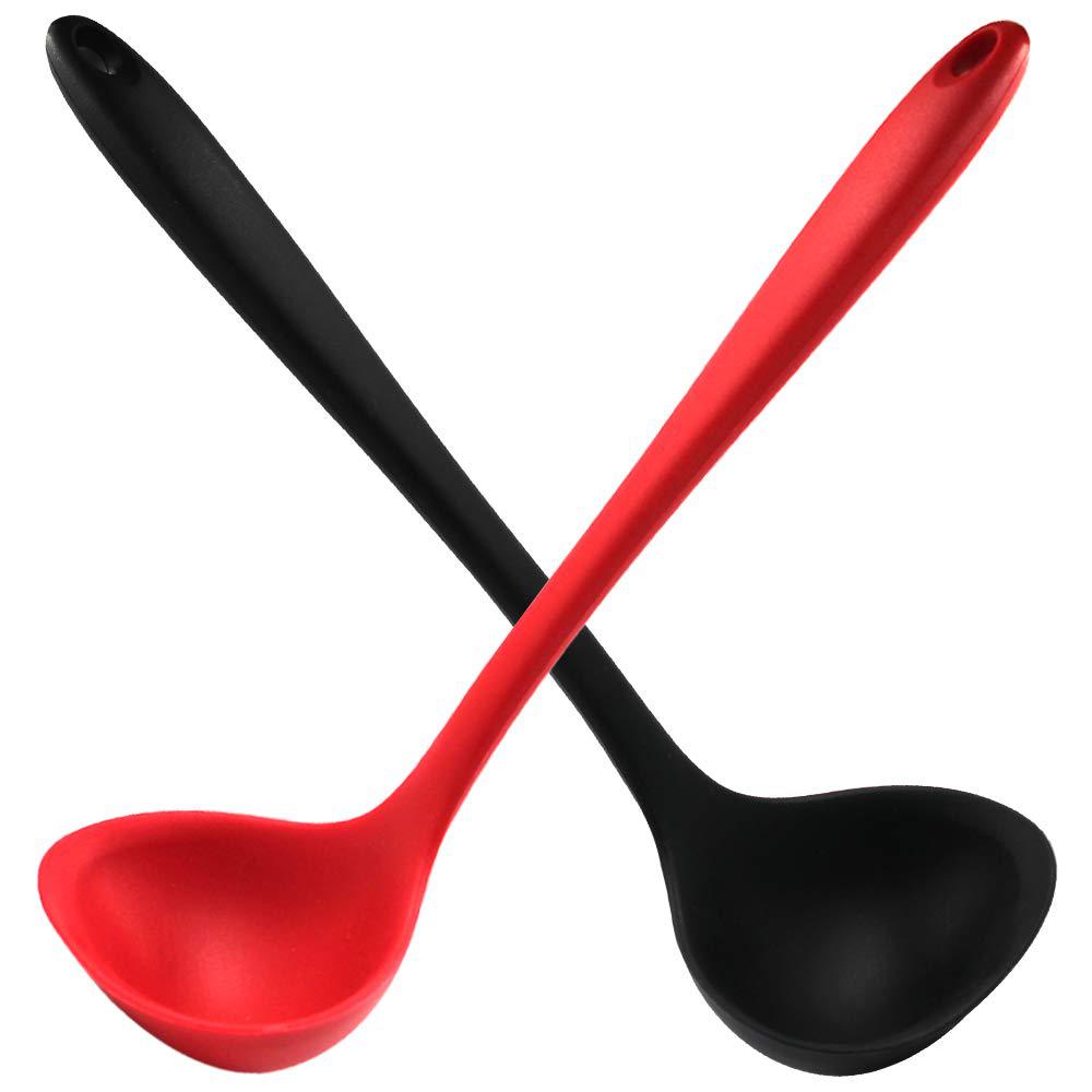 Mobey 2 pcs silicone ladles soup spoons, nonstick heat resistant large soup  ladle with long handle for home kitchen cooking