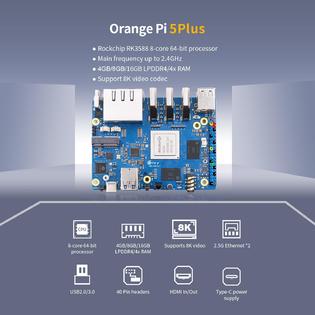 Orange Pi RNAB0CD7J5XZL orange pi 5 plus 16gb lpddr4/4x rockchip rk3588  8-core 64-bit single board computer with emmc socket, development board run  o