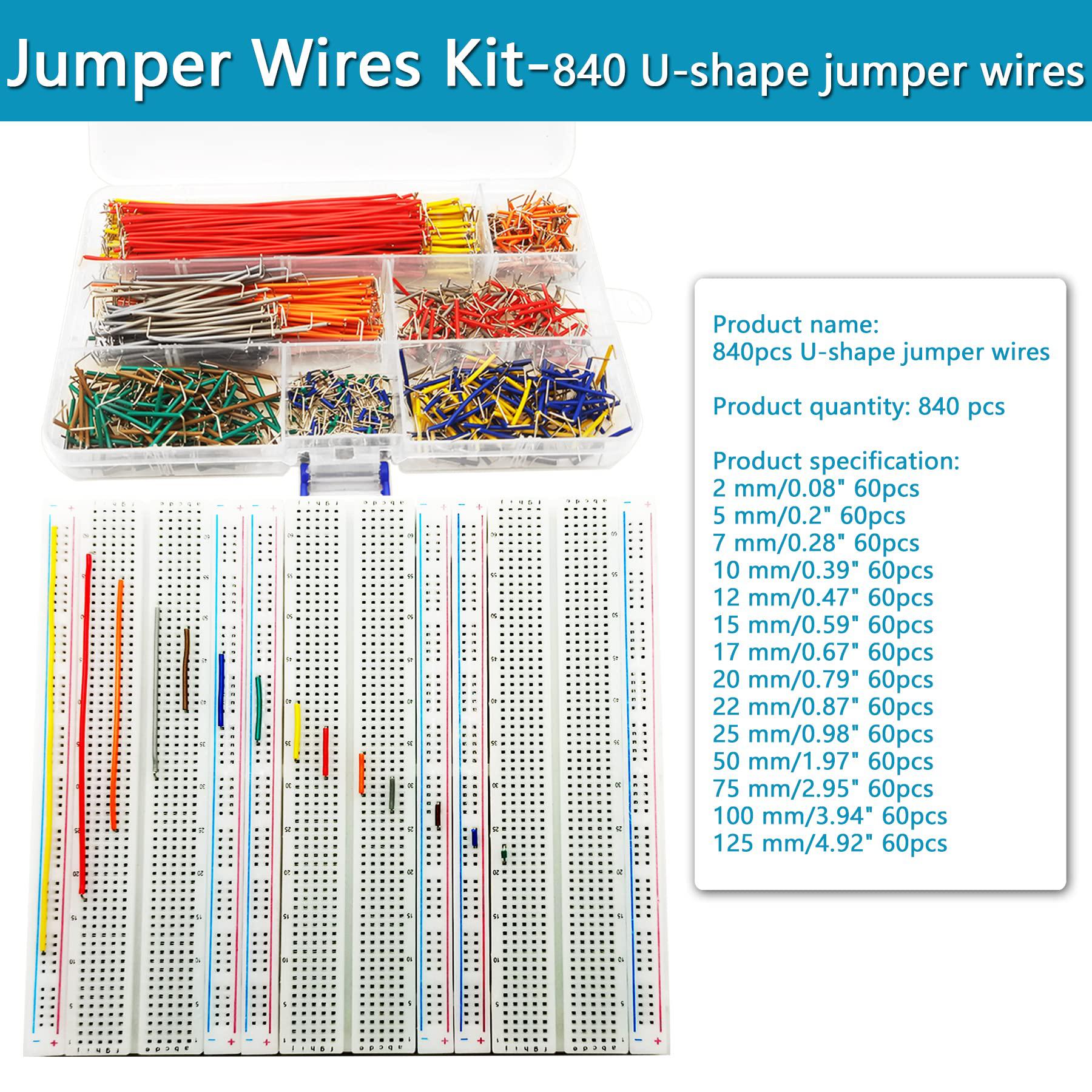 minidodoca 840 pcs breadboard jumper wire cables for arduino, 14 values, 2 mm/0.08"-125 mm/4.92" u-shape magnetic jumper wire