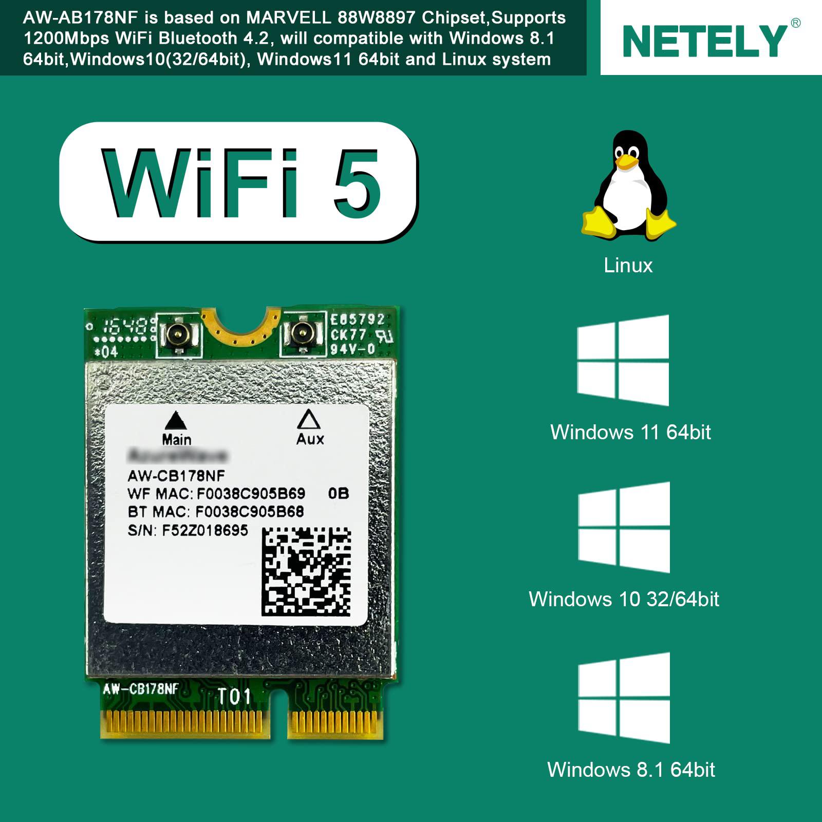netely ieee 802.11ac wifi 5 ngff m2 interface 1200mbps wifi adapter for laptop -ngff m2 wi-fi card with wifi audio adapter (a