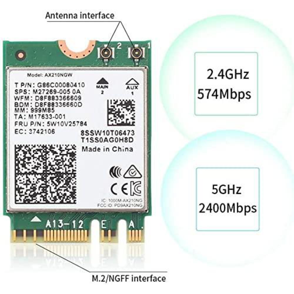digiparts ax210ngw wifi card, wifi 6e ax210ngw m.2 2230 wireless wifi card bt5.2 802.11ax tri-band 160mhz 2x2 mu-mimo ax210 3