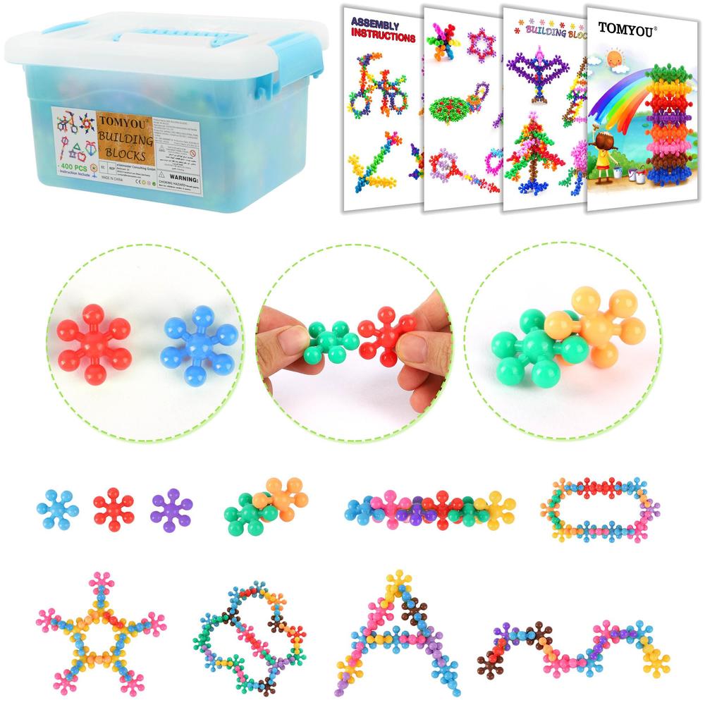 tomyou 400 pieces building blocks kids stem toys educational building toys discs sets interlocking solid plastic for preschoo