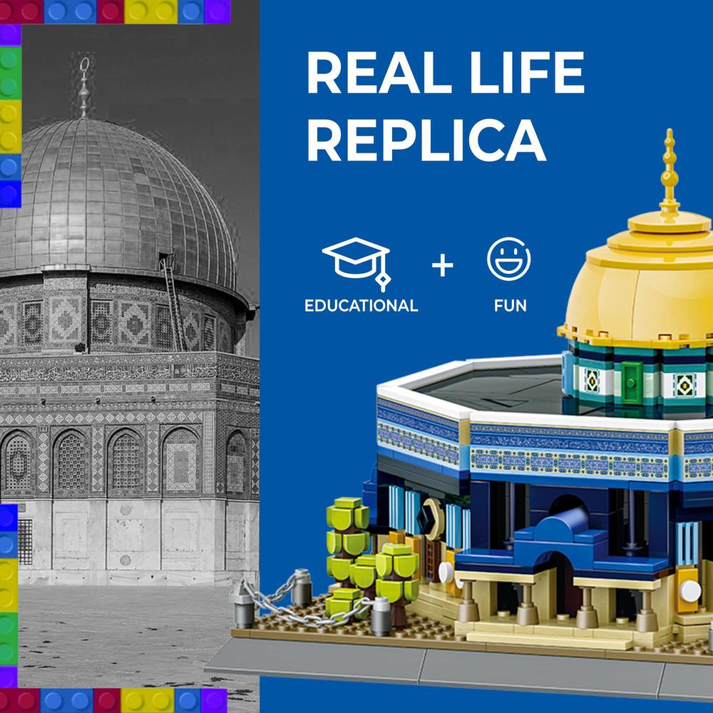 alif and friends dome of the rock building blocks set - 900+ pcs islamic toys for kids - aqsa muslim eid gifts for kids
