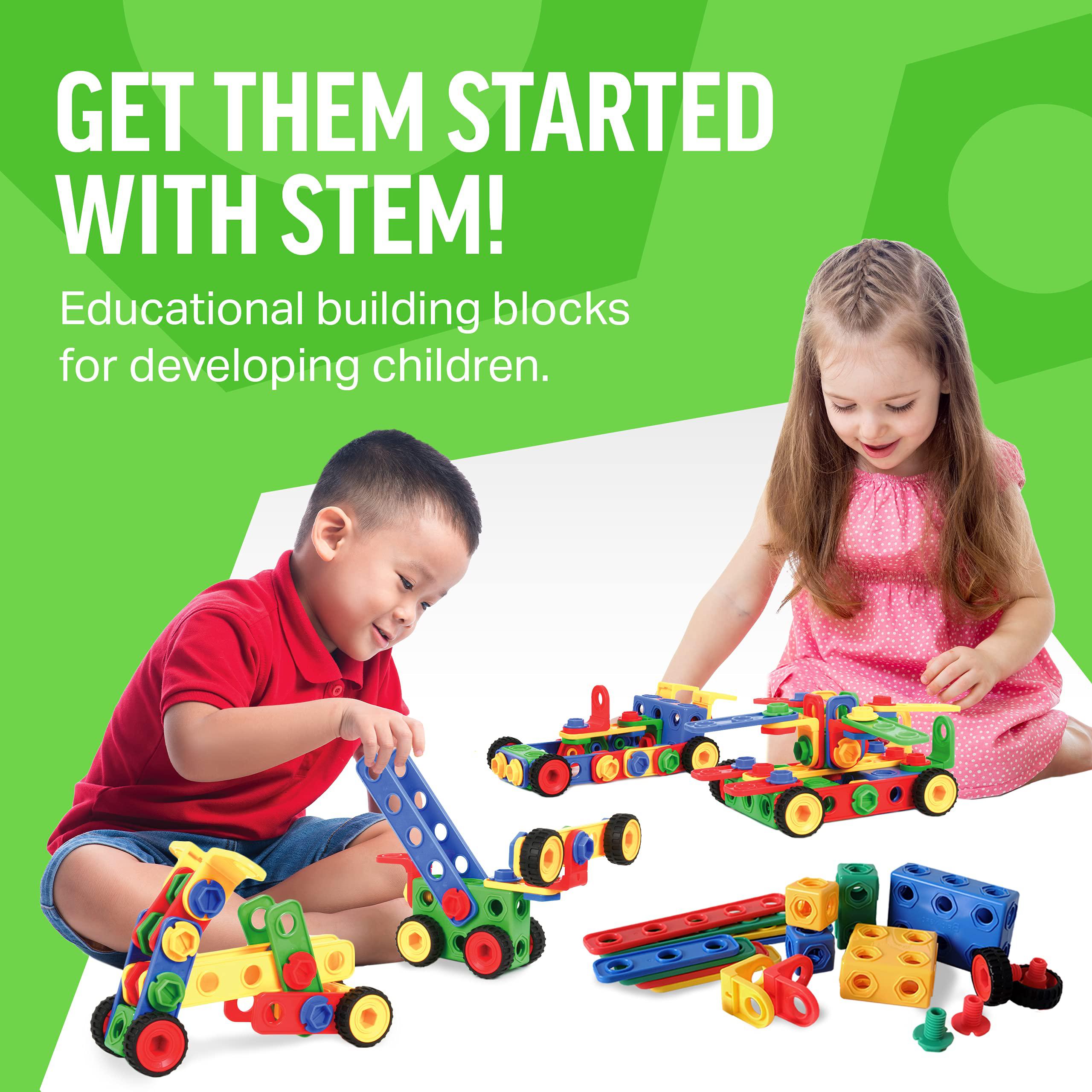 brickyard building blocks stem toys - educational building toys for kids ages 4-8 with 163 pieces, tools, design guide and to