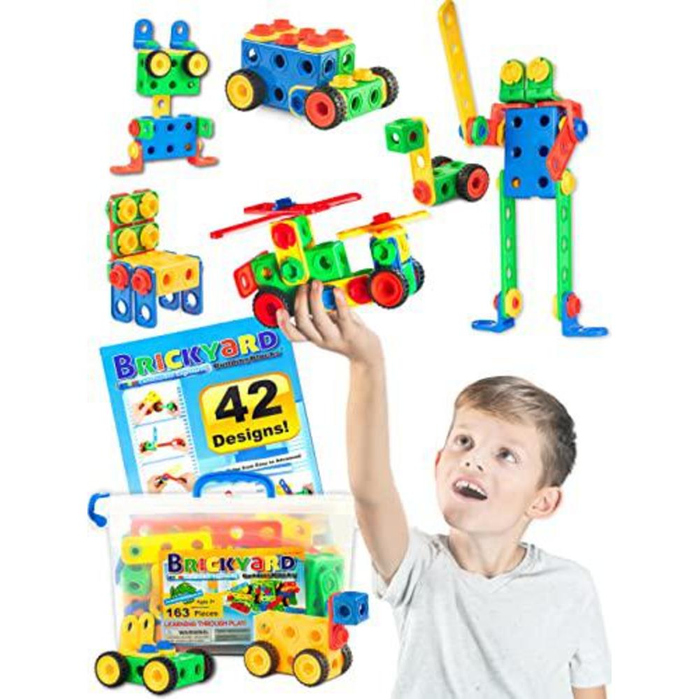 brickyard building blocks stem toys - educational building toys for kids ages 4-8 with 163 pieces, tools, design guide and to