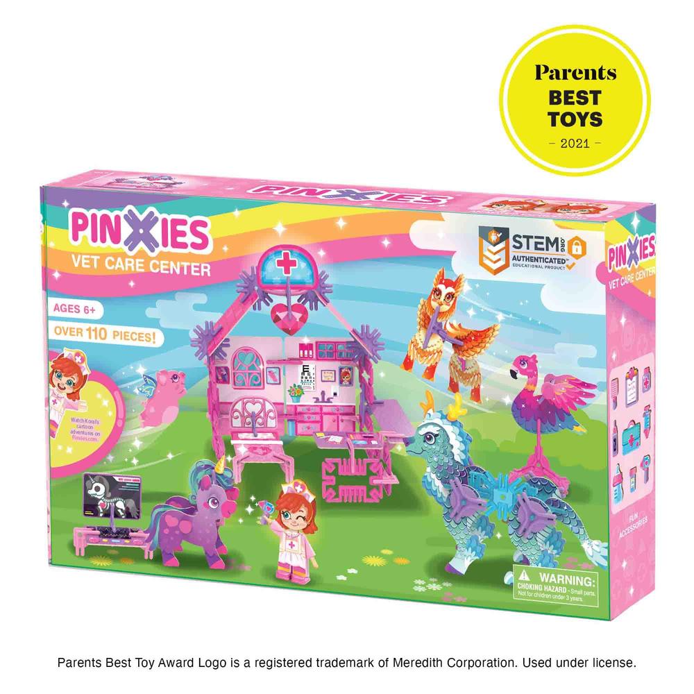 pinxies vet care center | build-your-own magical creatures hospital play set, kids 3d puzzle toy - stem girl toys ages 6-7 an