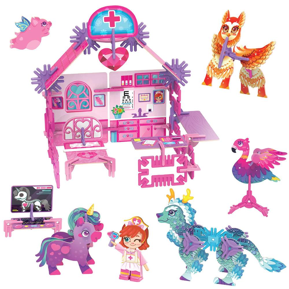 pinxies vet care center | build-your-own magical creatures hospital play set, kids 3d puzzle toy - stem girl toys ages 6-7 an