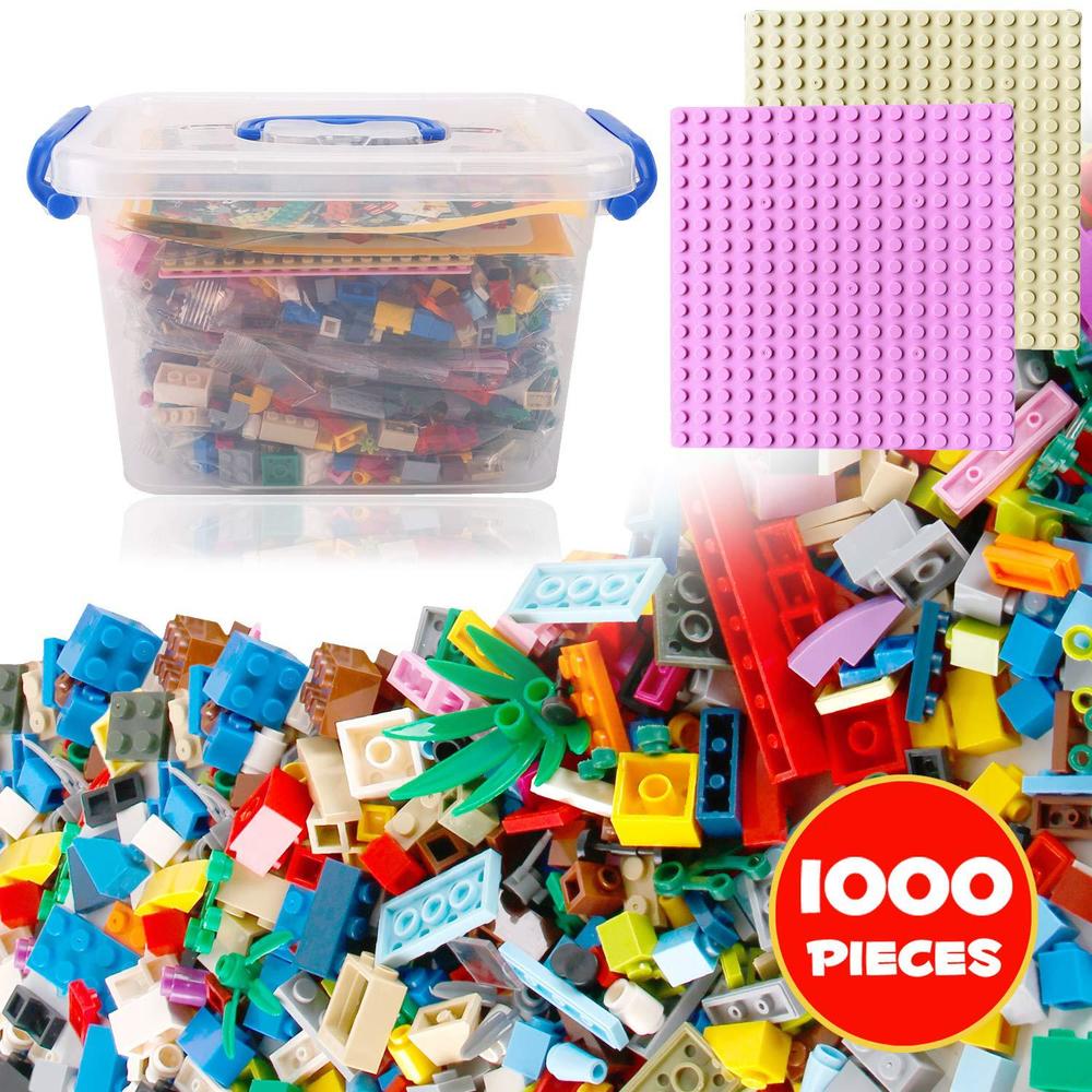 liberty imports 1000 pcs bucket of mini building bricks playset with base plates, 16 color classic and pastel mix blocks set 