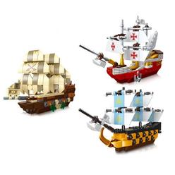 apostrophe games famous sailing ships building block set toys - 3 ships to build, 506 total pieces - the flying dutchman, hms