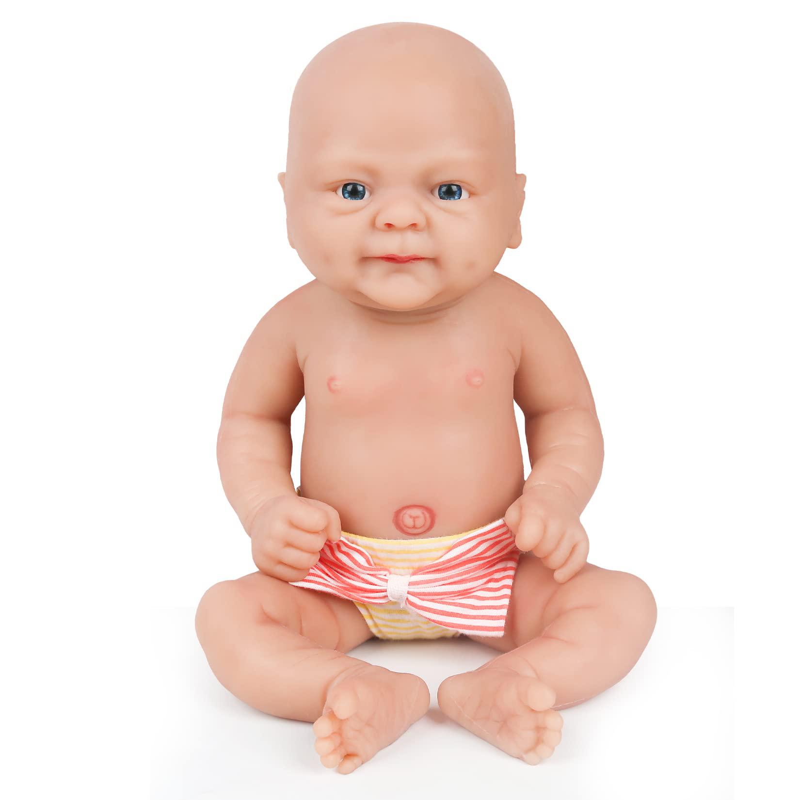 vollence 14 inch full body silicone baby dolls,not vinyl dolls,soft realistic real silicone baby doll bald, lifelike newborn 