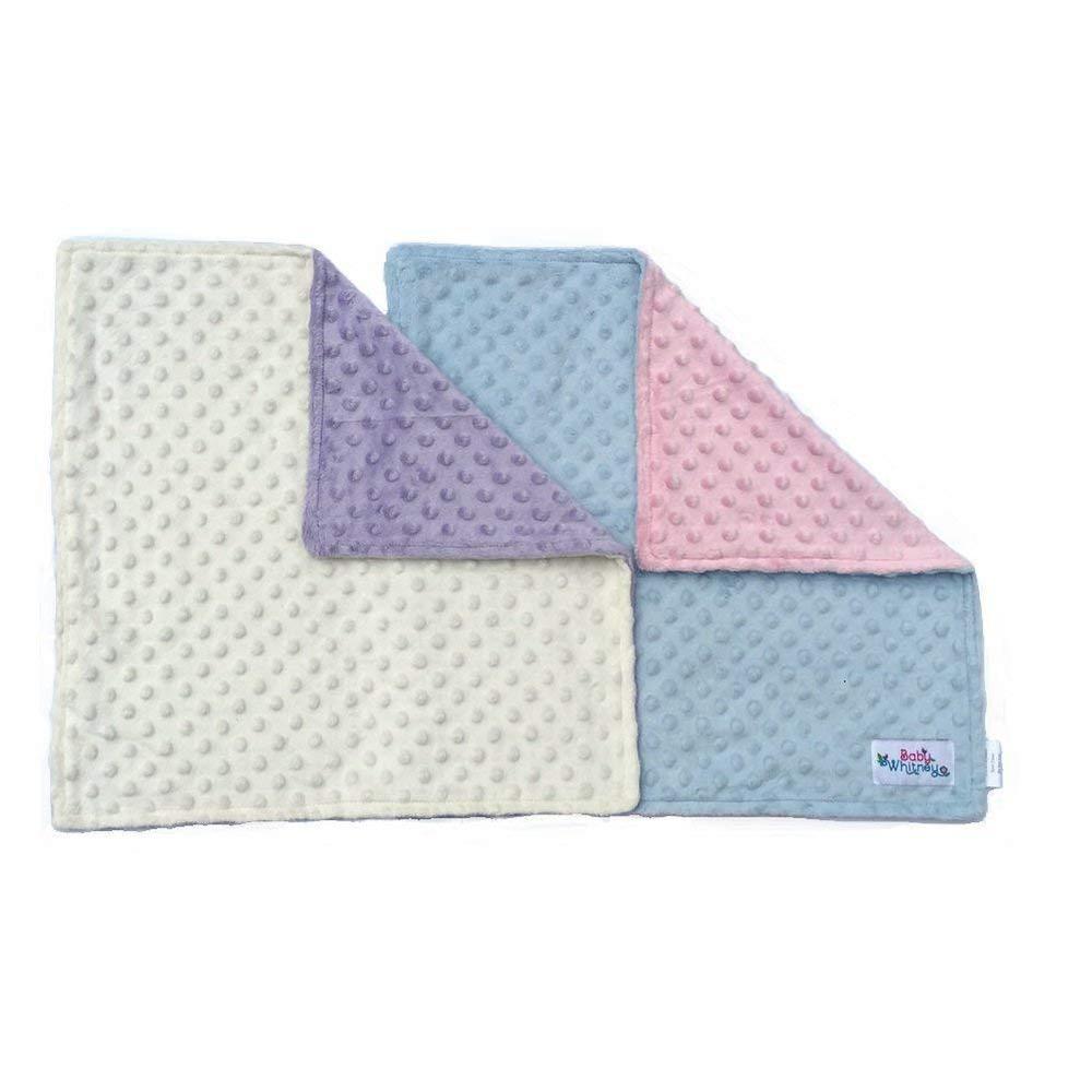 Baby Whitney pink & lavender minky dot reversible 17" square baby doll blankets, 2 pack set | baby doll blankets, doll bedding for 18 inch