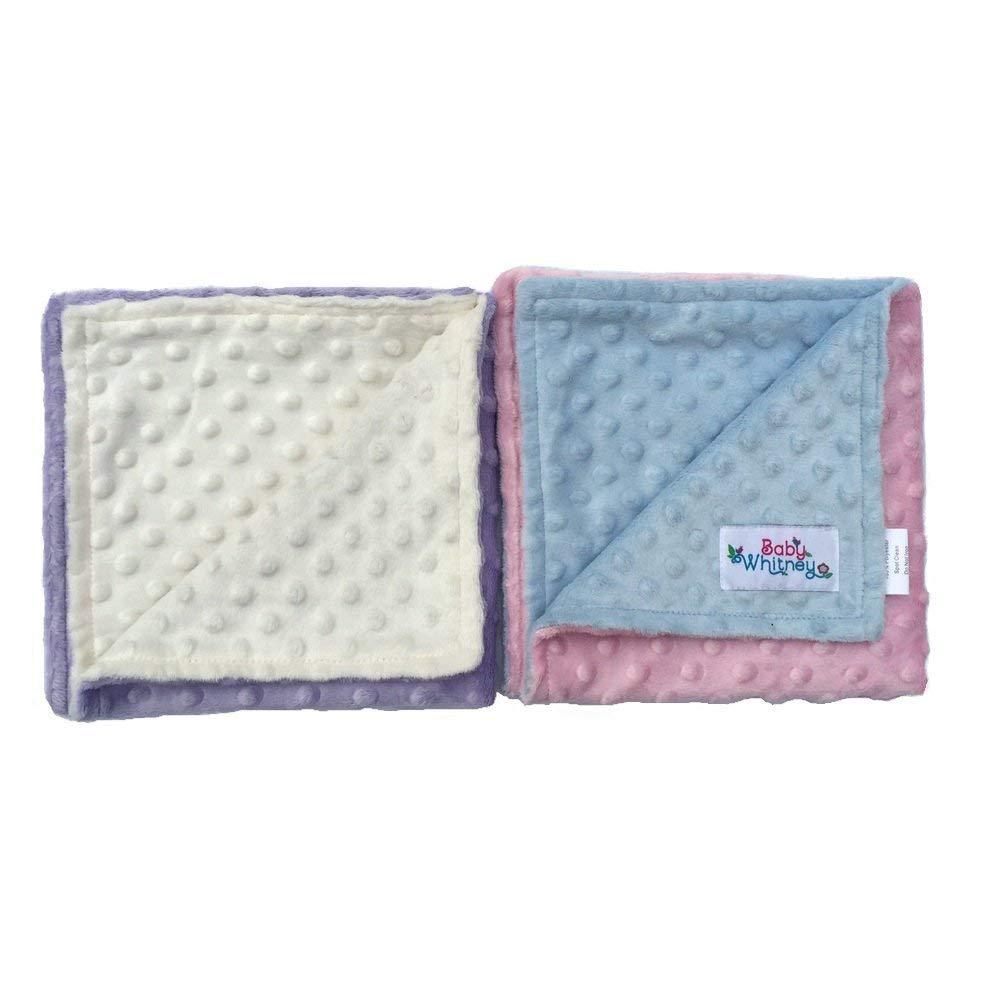 Baby Whitney pink & lavender minky dot reversible 17" square baby doll blankets, 2 pack set | baby doll blankets, doll bedding for 18 inch