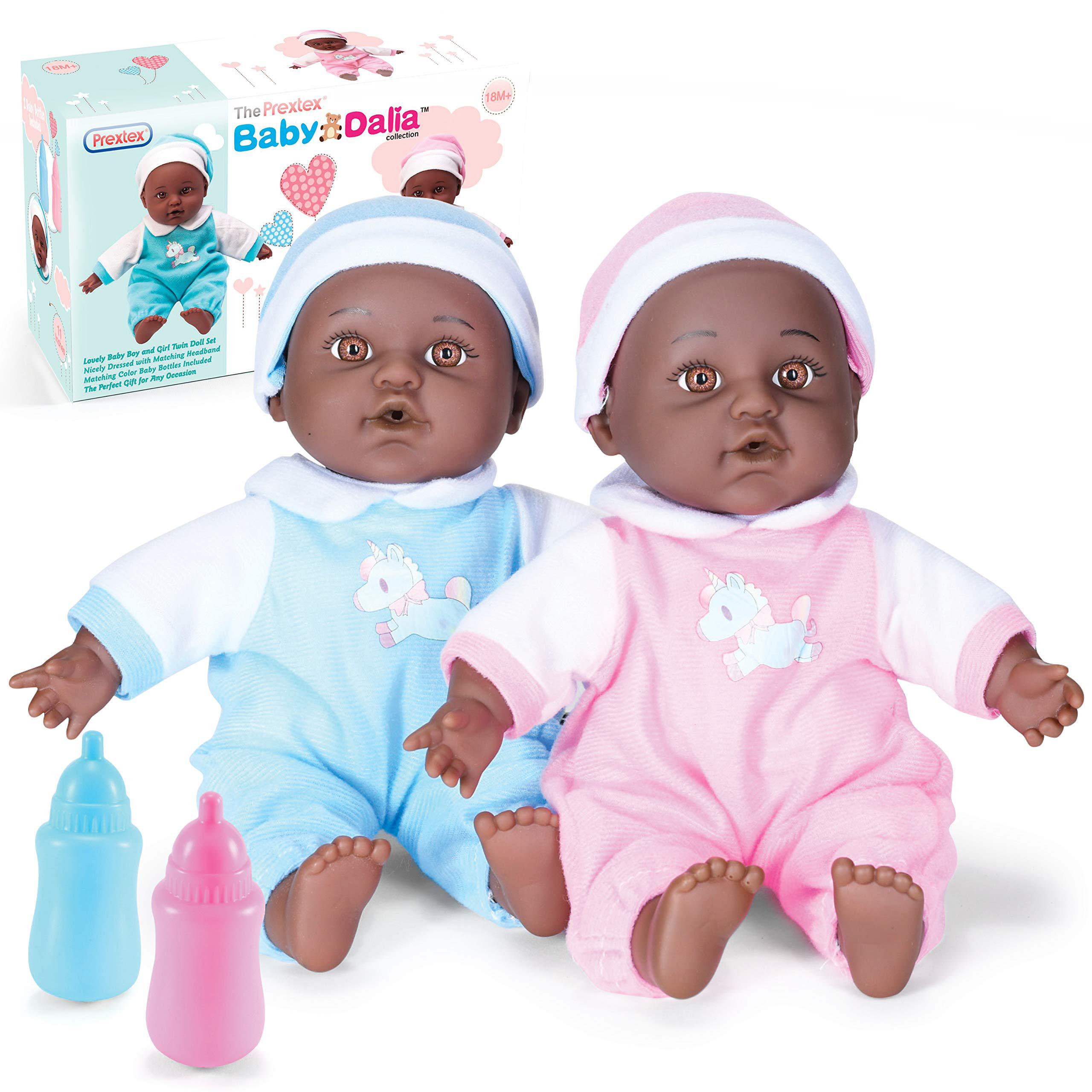 prextex 11" baby black twin baby dolls set | african american baby doll toy | realistic newborn doll | small twin dolls for t