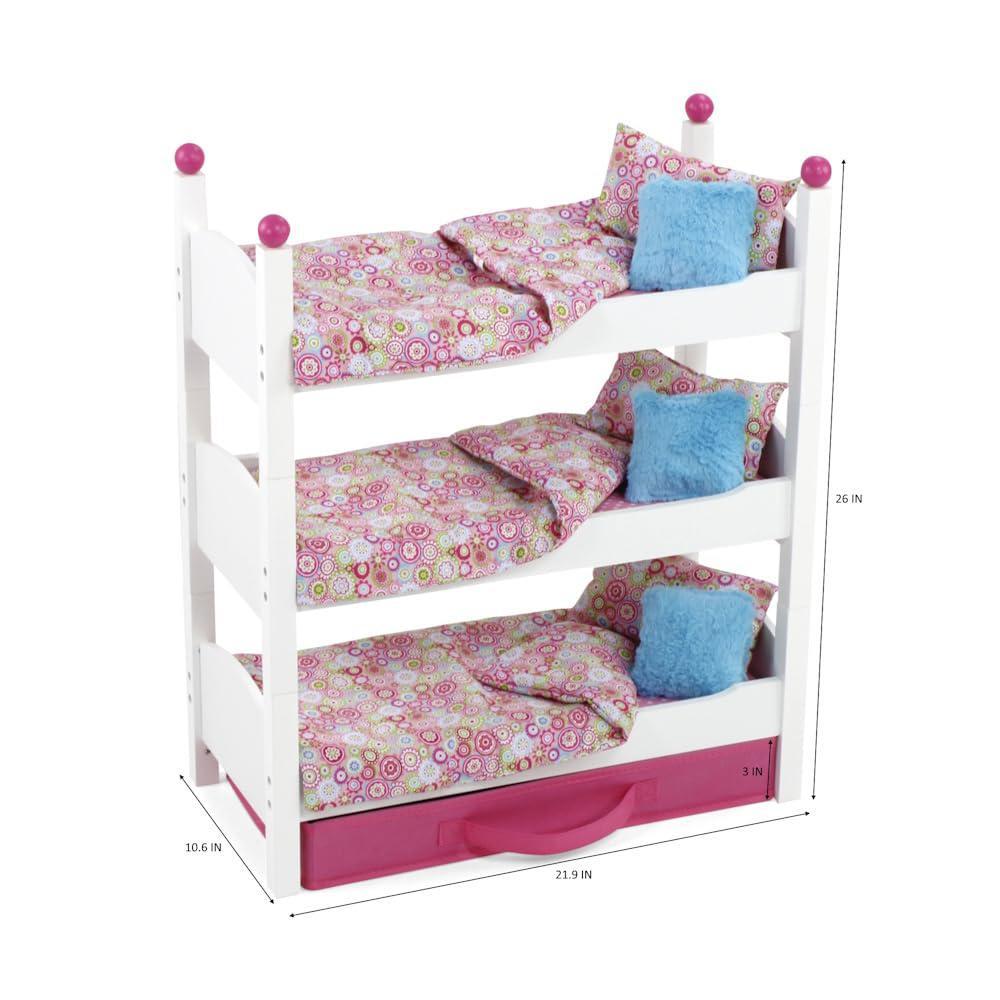 emily rose 18" doll bunk bed, doll beds for 18 inch dolls, baby doll bunk bed with clothes storage drawer, bedding & ladder, 