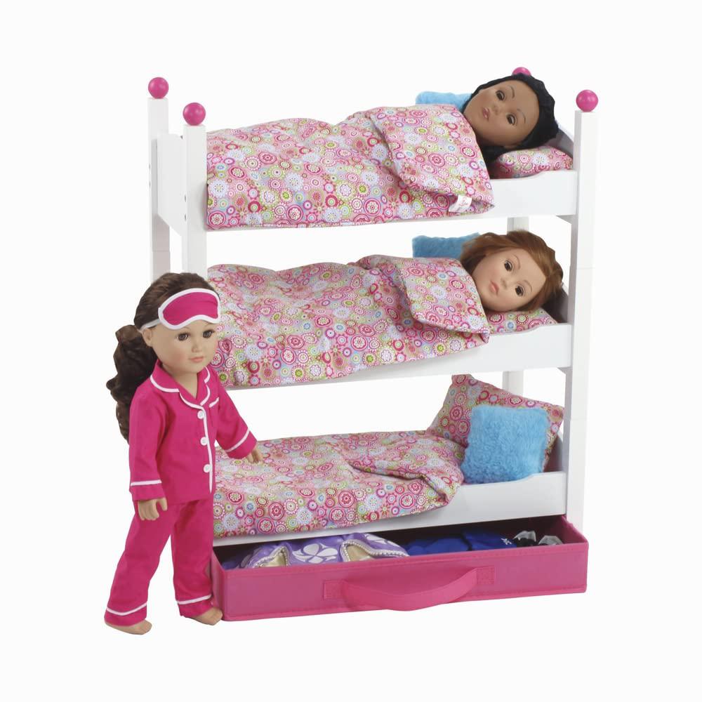 emily rose 18" doll bunk bed, doll beds for 18 inch dolls, baby doll bunk bed with clothes storage drawer, bedding & ladder, 