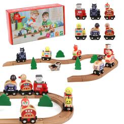 garlictoys wooden train tracks set toys, train toys with all-wood double sided train tracks, toy trains for kids, toddler boy