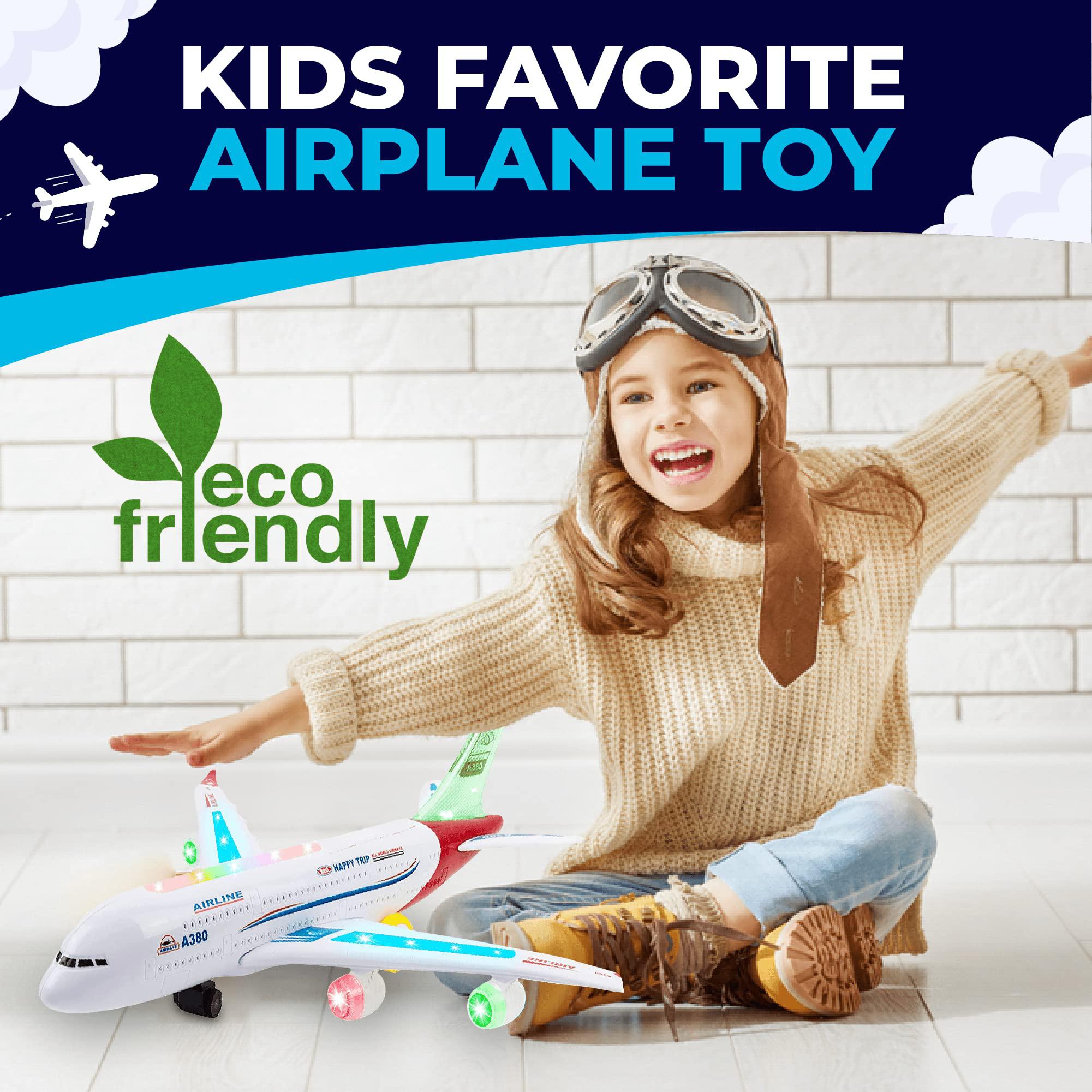 toysery airplane toys for kids, bump and go action, toddler toy plane with led flashing lights and sounds for boys & girls 3-