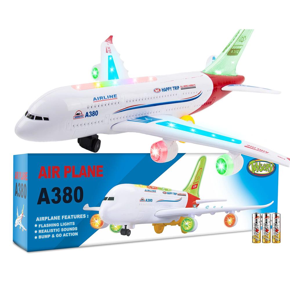 toysery airplane toys for kids, bump and go action, toddler toy plane with led flashing lights and sounds for boys & girls 3-