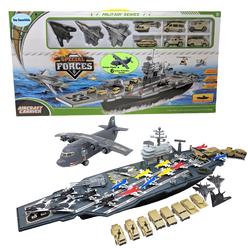 Toy Essentials toy aircraft carrier army men with cargo plane 18 warplane fighter jets and 6 extra military vehicles
